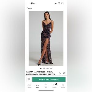 Showpo maxi dress. “ Aletta burn out floral “ cowl neck cross back